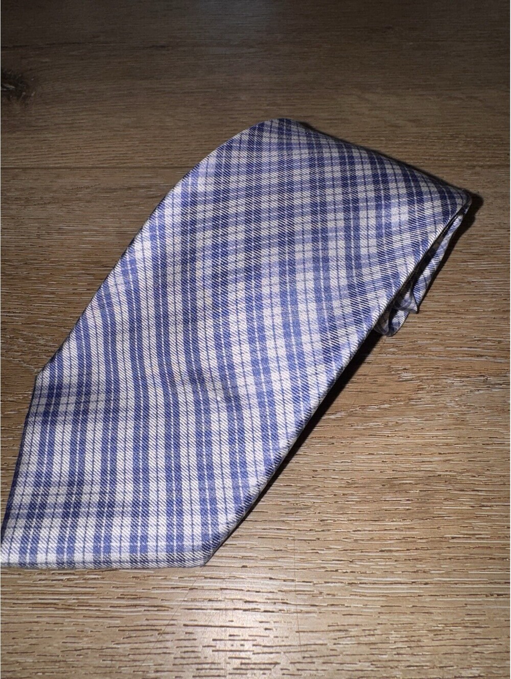Saks Fifth Avenue Men’s 100% Silk Tie Blue Plaid Check 59” x 3.5” Necktie